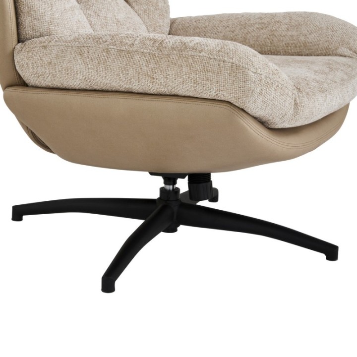 Manu beige fabric swivel armchair with footrest