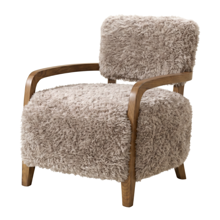 Gengis beige faux fur fabric armchair