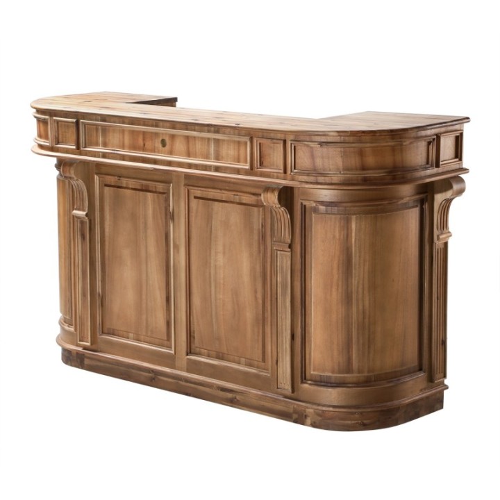 Estaminet aged solid wood counter with rounded edges