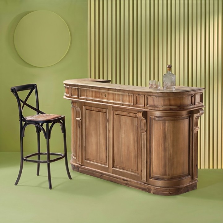 Estaminet aged solid wood counter with rounded edges