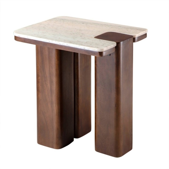 Puzzle mango wood and marble side table