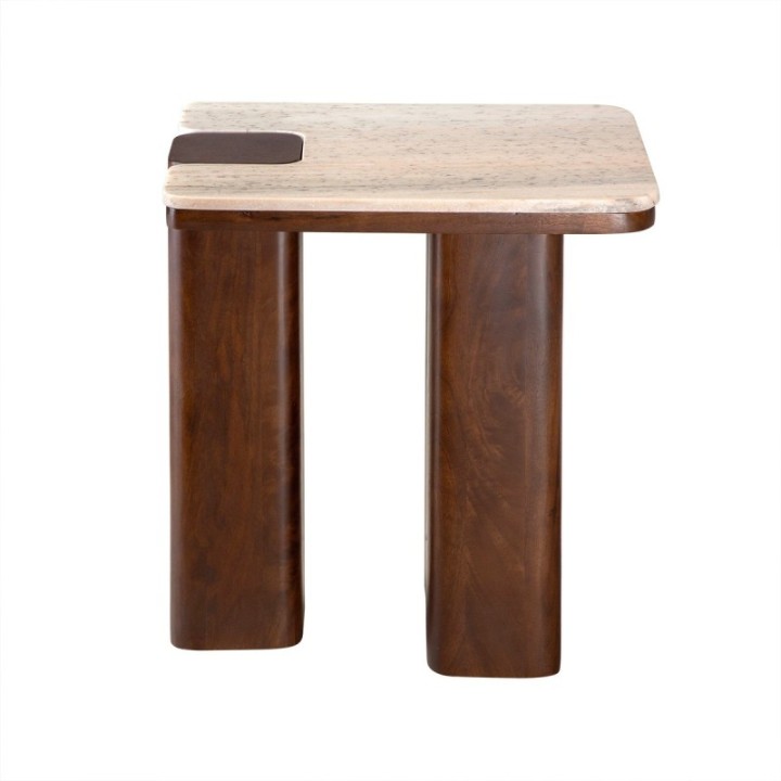 Puzzle mango wood and marble side table