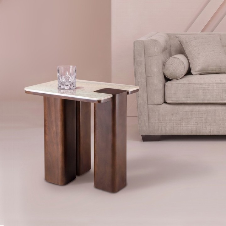 Puzzle mango wood and marble side table