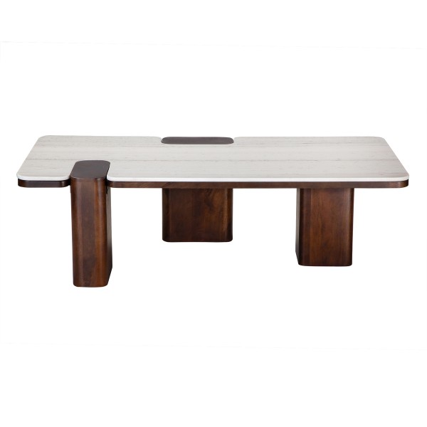 Table basse en bois de manguier et marbre PUZZLE