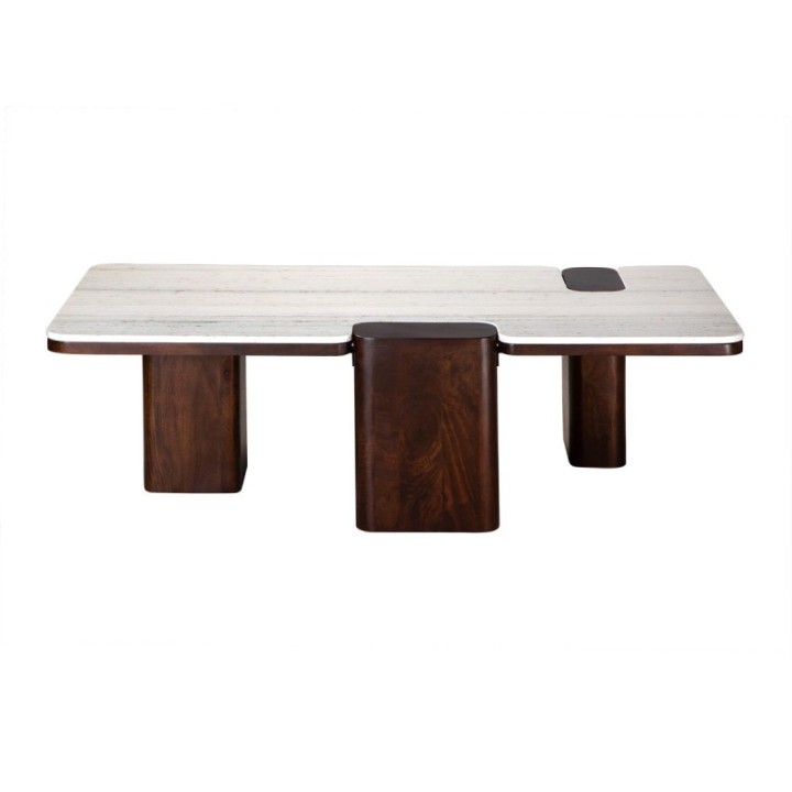 Puzzle mango wood and marble coffee table