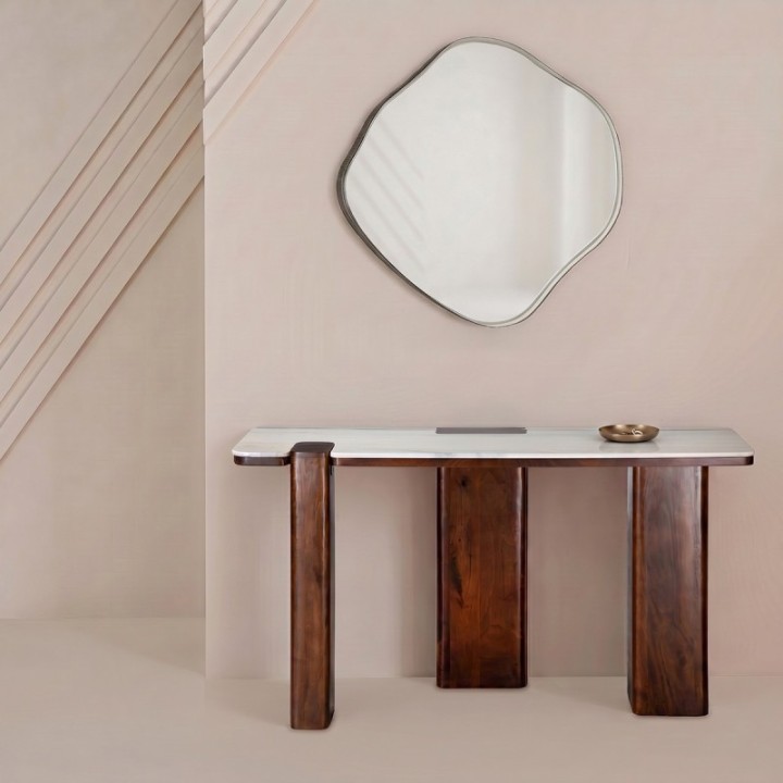 Puzzle mango wood and marble console table