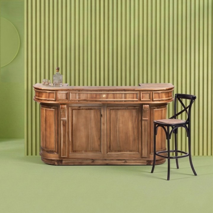 Comptoir aux bords arrondis en bois massif vieilli ESTAMINET