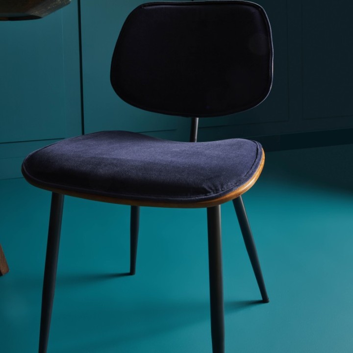 Olympia set of 2 blue velvet chairs with metal legs