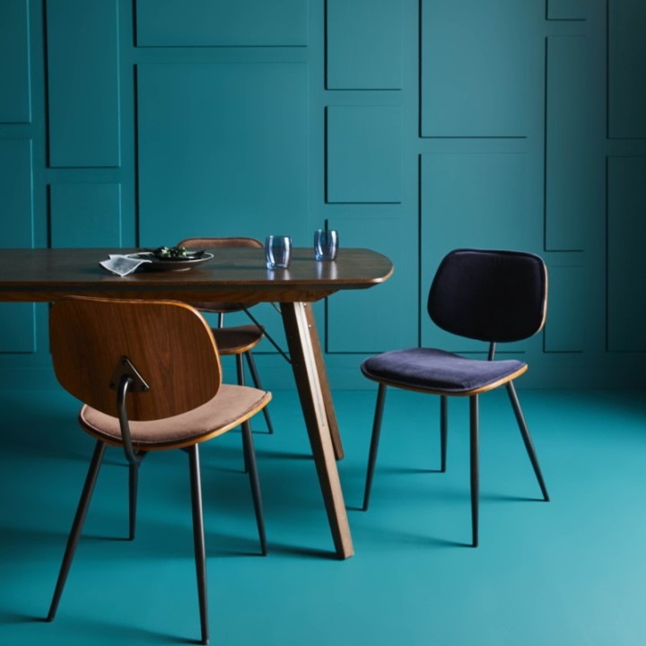 Chaise vintage Olympia en velours bleu