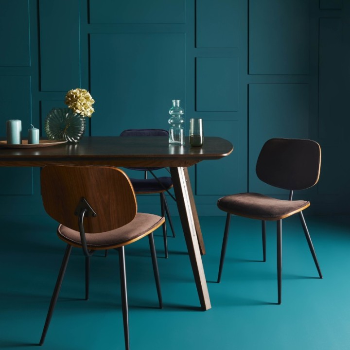 Olympia set of 6 brown velvet chairs with metal legs