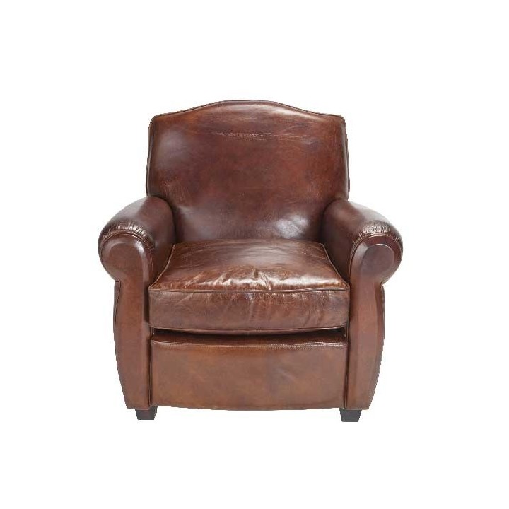 Moustache aged brown full-grain leather armchair