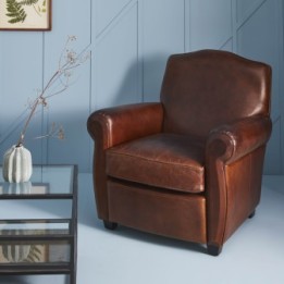 Moustache aged brown full-grain leather armchair