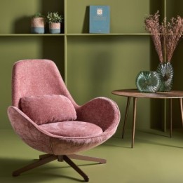 Grand fauteuil esprit années 70 en velours rose