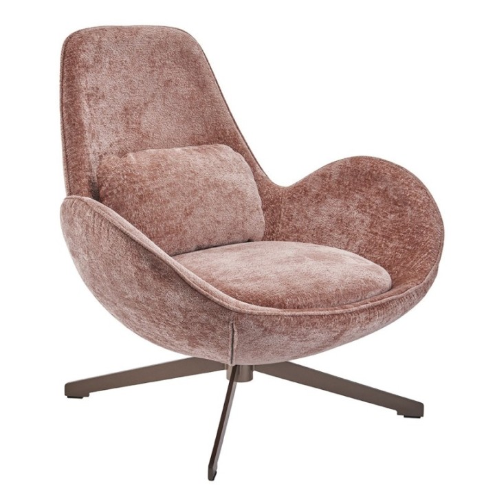 Grand fauteuil esprit années 70 en velours rose