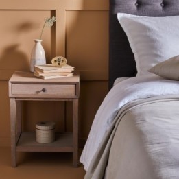 John wooden 1-drawer bedside table with aged handle