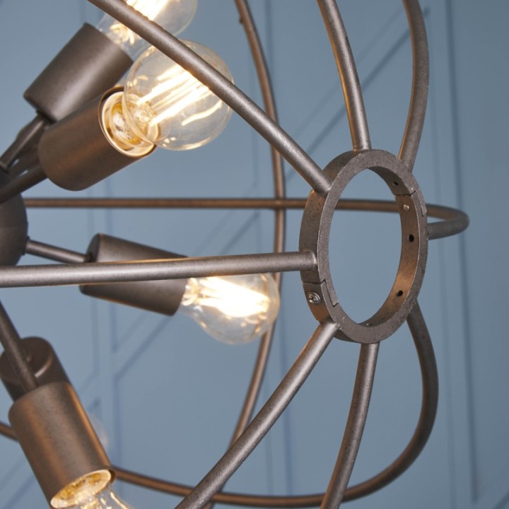 Spoutnik round grey metal chandelier Dia. 70 cm