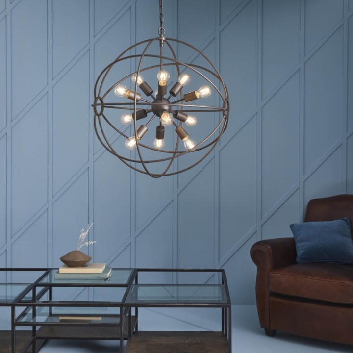 Lustre Spoutnik rond esprit industriel, métallique