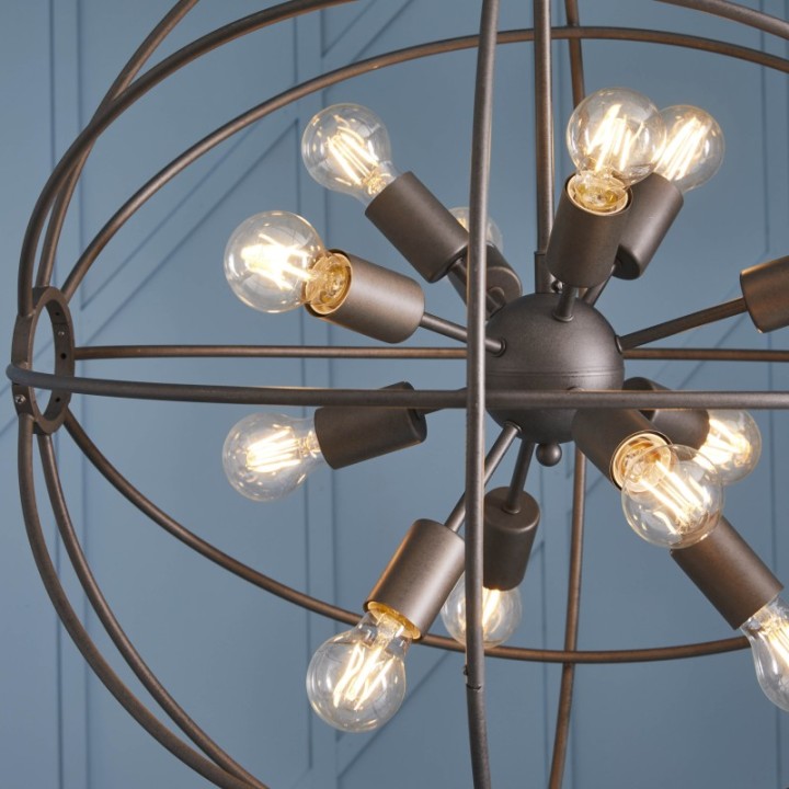 Spoutnik round grey metal chandelier Dia. 70 cm