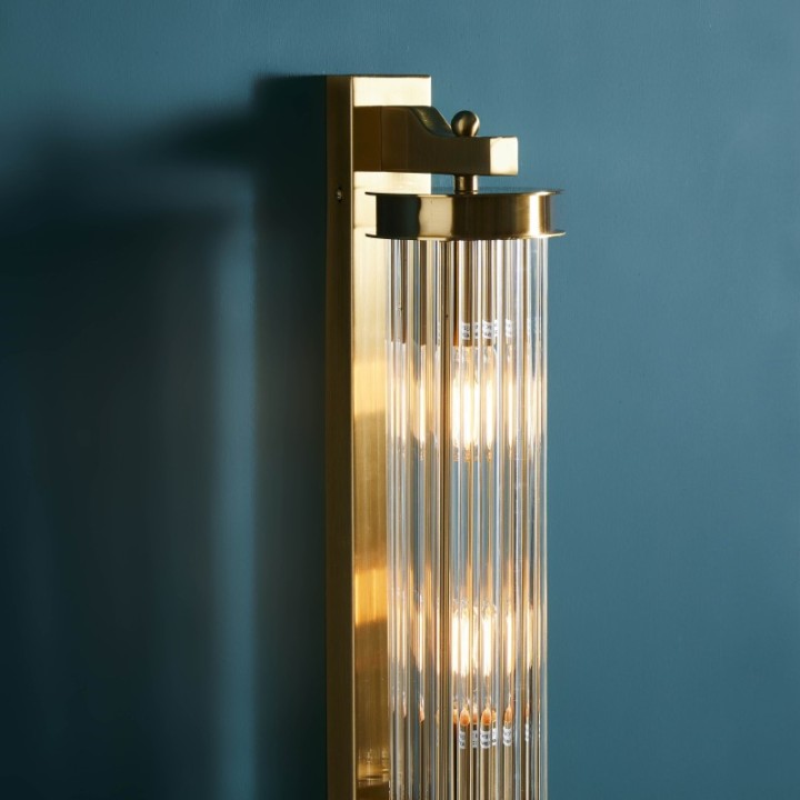 Gold brass finish metal wall light with glass tube