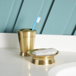 Gold finish brass toothbrush holder