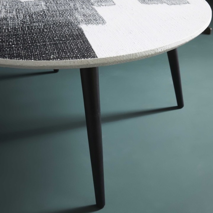 Abstract coffee table with black and white JANUR top