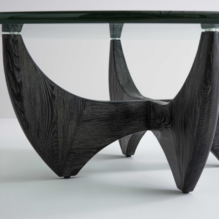 Harper black solid oak round coffee table with glass top