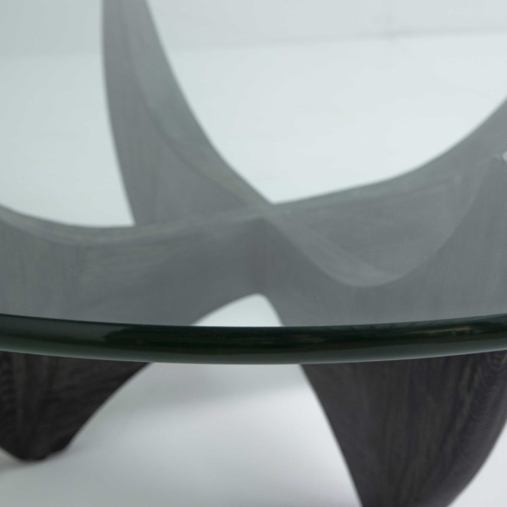 Table basse ronde en chêne massif noir avec plateau en verre HARPER
