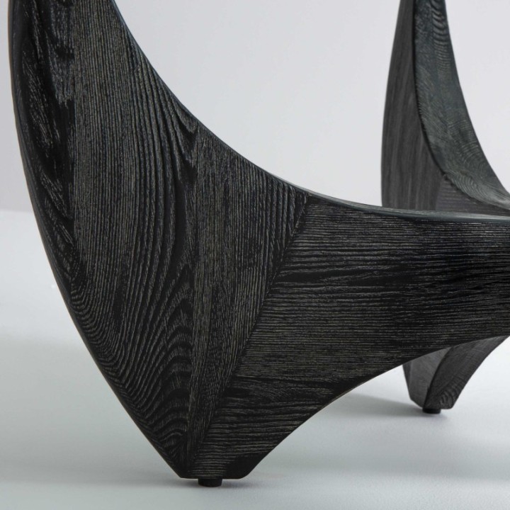 Table basse ronde en chêne massif noir avec plateau en verre HARPER