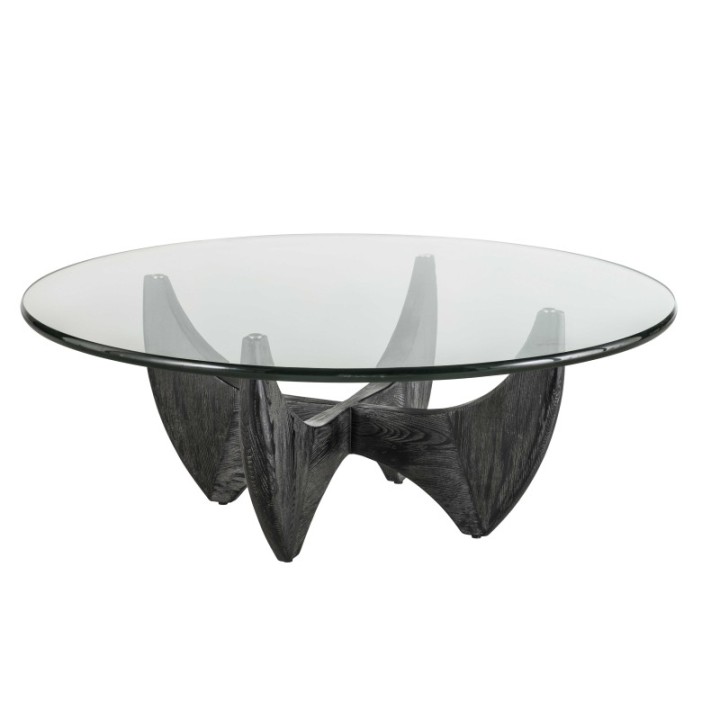 Table basse ronde en chêne massif noir avec plateau en verre HARPER