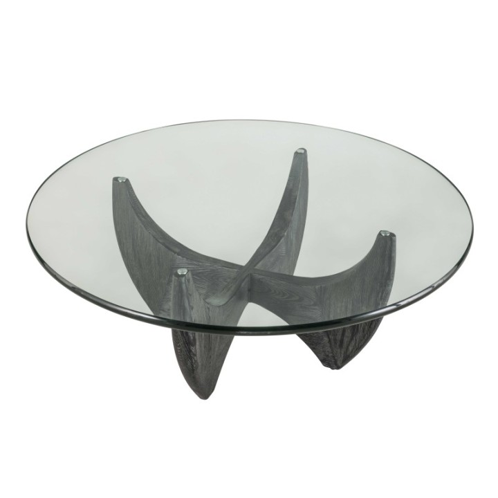 Table basse ronde en chêne massif noir avec plateau en verre HARPER