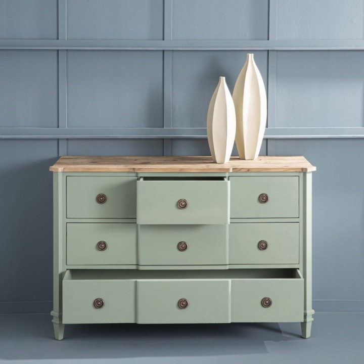 Commode sur mesurable avec plateau en vieux bois, modèle Simone