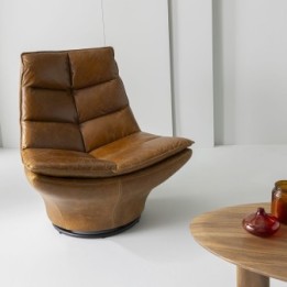 Camel Leather Swivel Armchair - Achille