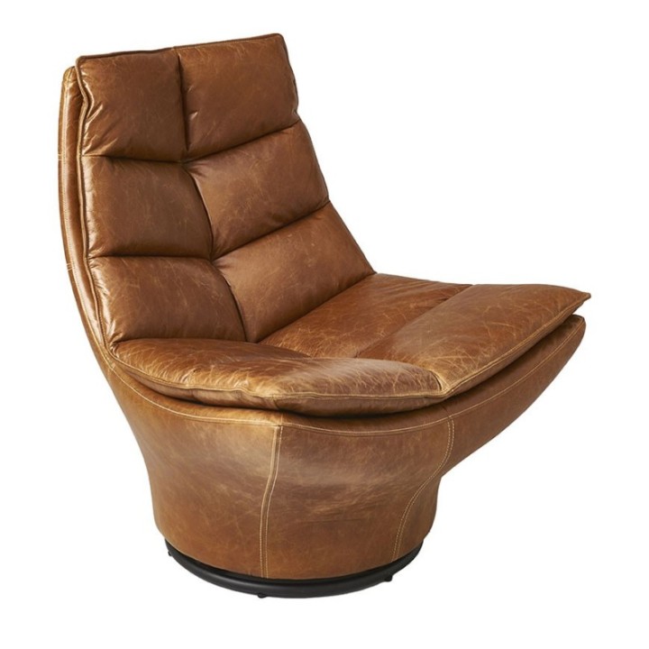 Camel Leather Swivel Armchair - Achille