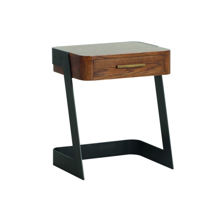 Scarlett solid oak and metal bedside table