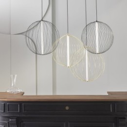 Atome black metal chandelier with globe Dia. 50 cm