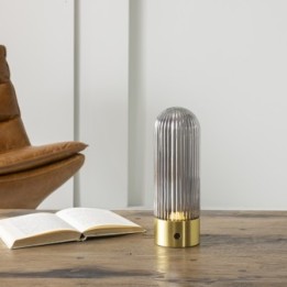 Touareg gold metal and smoked glass portable lamp H27 cm