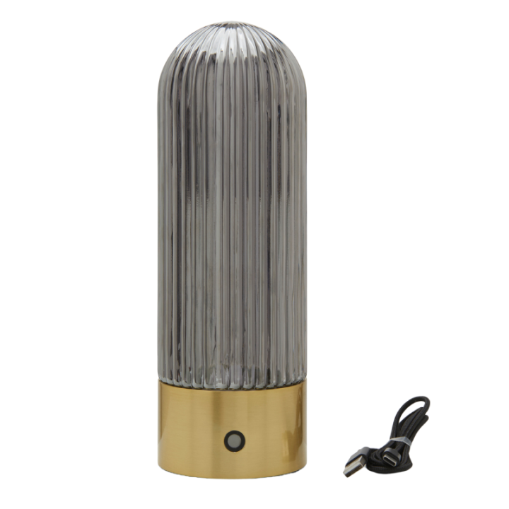Touareg gold metal and smoked glass portable lamp H27 cm