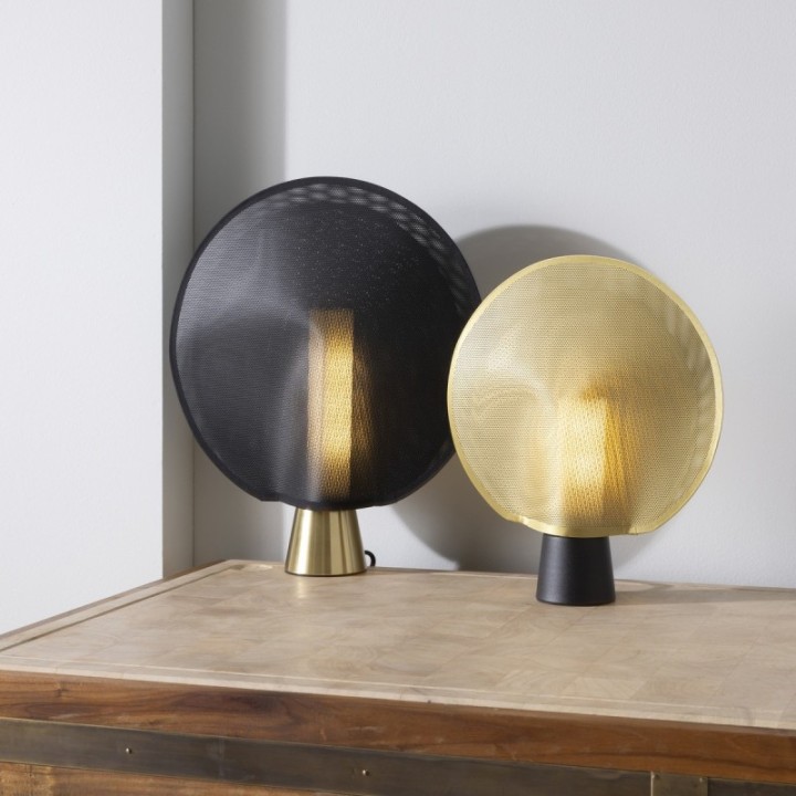 Maille black metal lamp with gold plastic mesh H33 cm