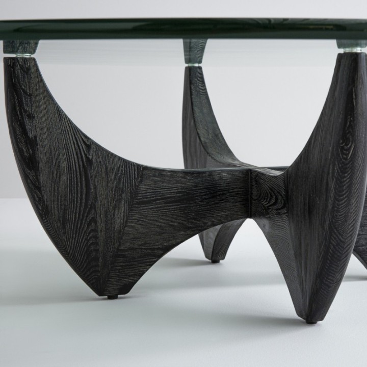 Harper black solid oak round coffee table with glass top