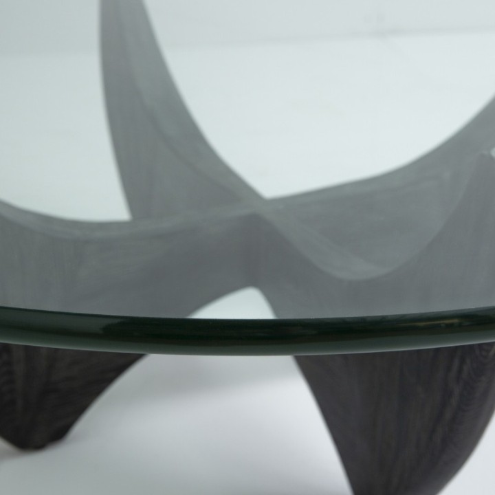 Table basse ronde en chêne massif noir avec plateau en verre HARPER