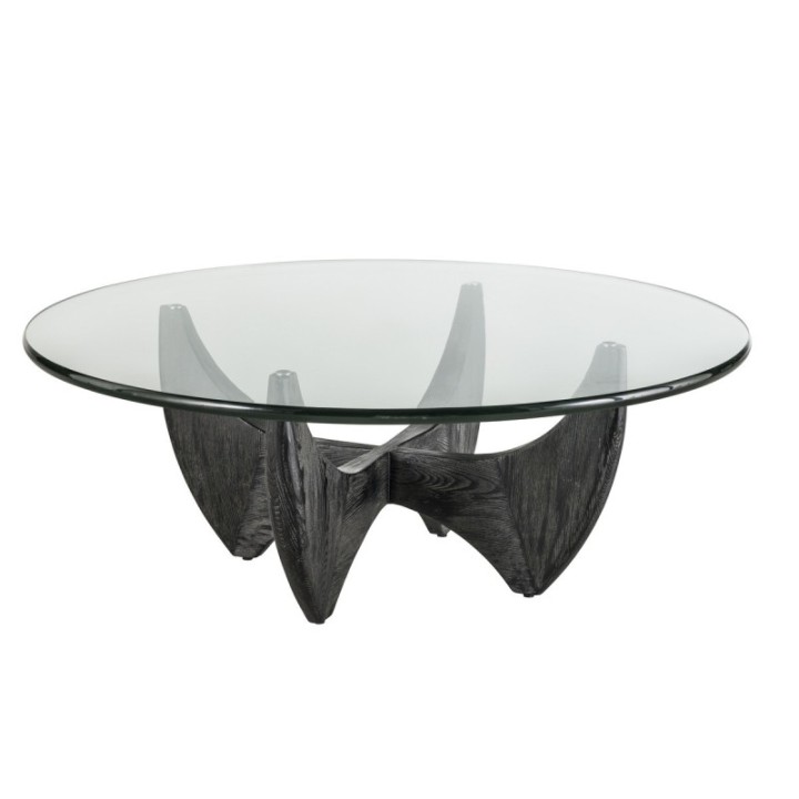 Harper black solid oak round coffee table with glass top