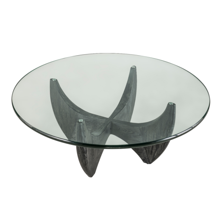 Harper black solid oak round coffee table with glass top