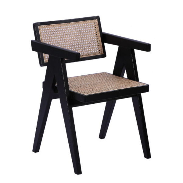 Lot de 2 chaises en hêtre massif finition noire et cannage VILLA