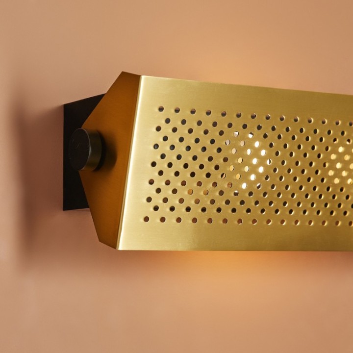 VEGAS brass finish metal wall light with perforated plate