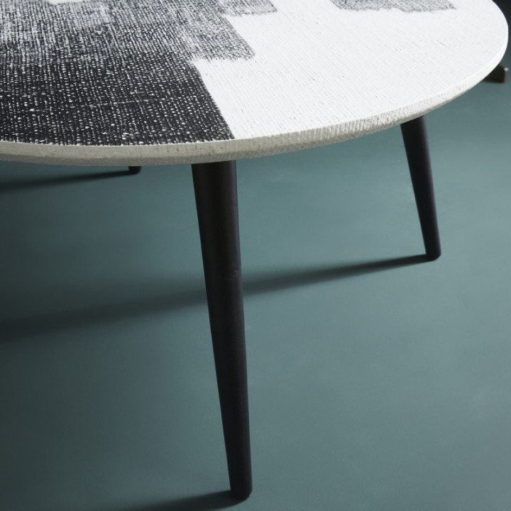 Abstract coffee table with black and white JANUR top