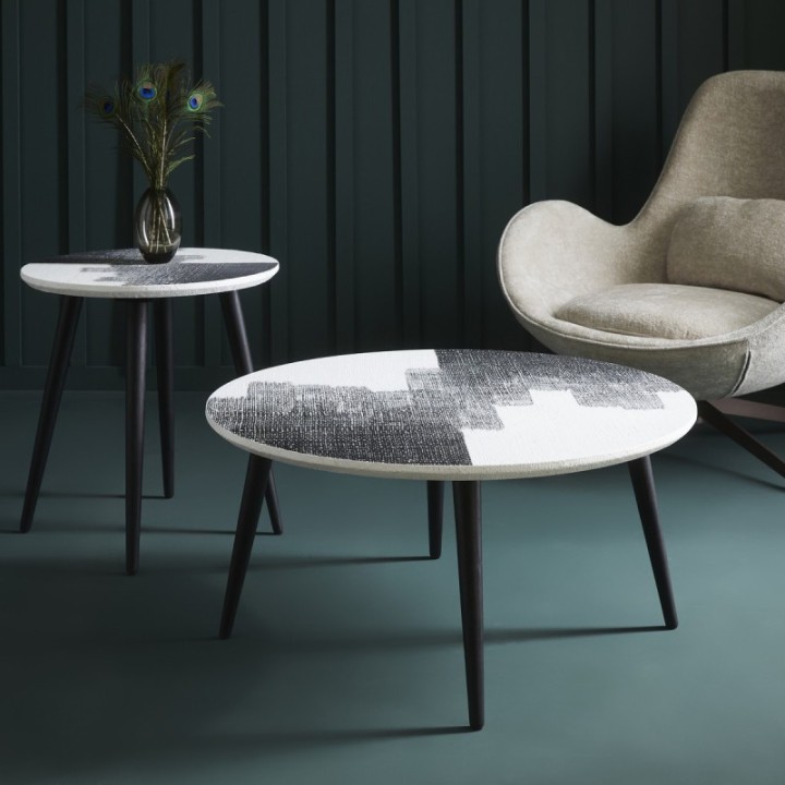 Abstract coffee table with black and white JANUR top