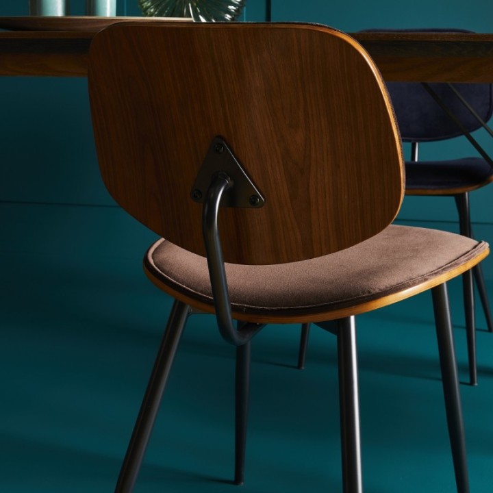 Olympia set of 2 brown velvet chairs with metal legs
