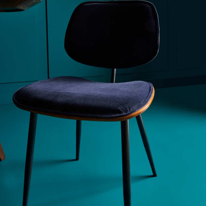 Olympia set of 6 blue velvet chairs with metal legs