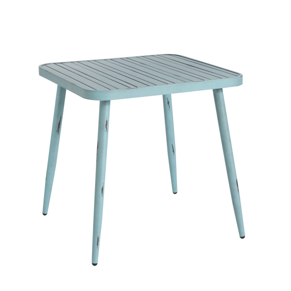 Table de jardin carrée en aluminium bleue 75cm