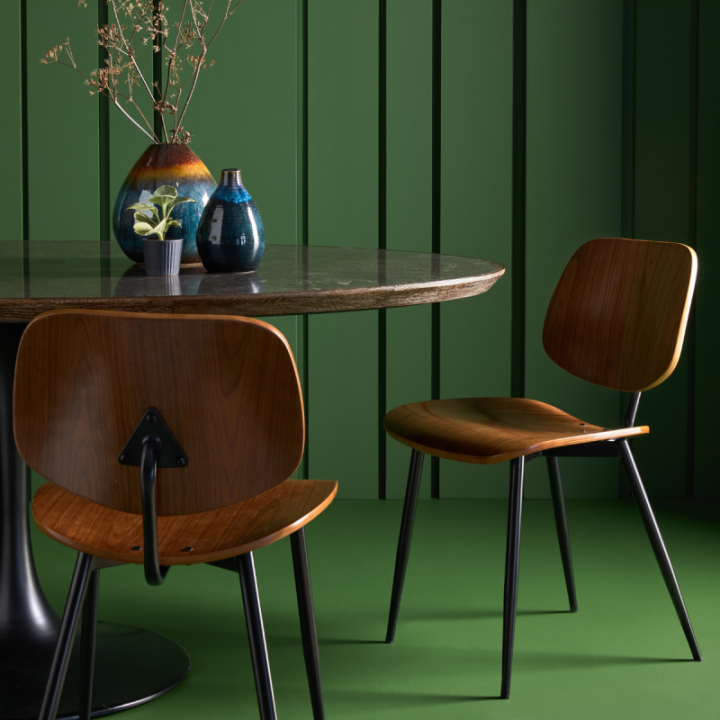 Olympia set of 6 walnut finish chairs with metal legs